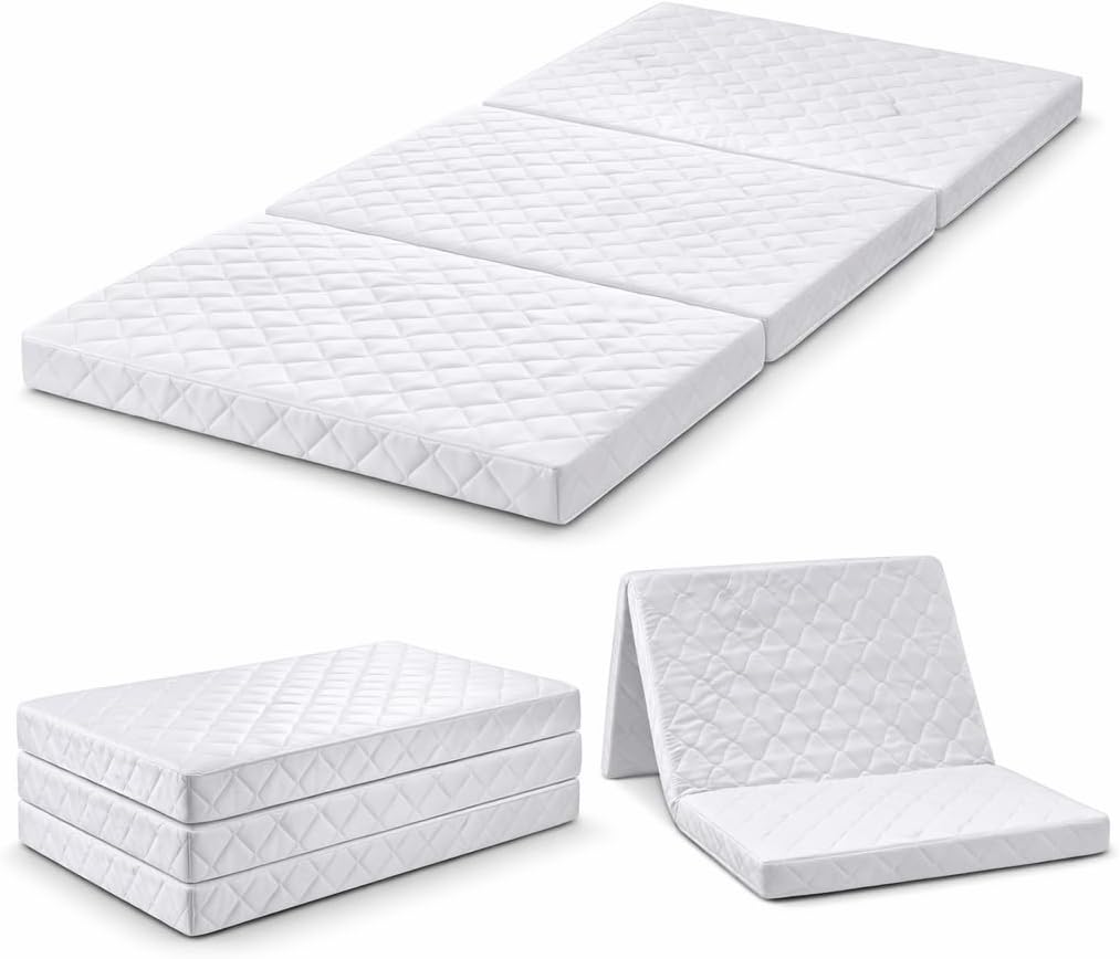 Home Mart Tri-Fold Mattress, Folding Medical Mattress, 180 x 90 x 6 cm Rebonded Foam, Very Firm Support (70–75 kg/m³), Tricot Fabric 70 GSM, 180 × 90 × 6 cm
