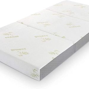 Marbella 4 Inch Tri Folding Mattress Full Size with Storage Bag, Foldable Memory Foam Topper Portable Floor Guest Bed with Removable Cover
