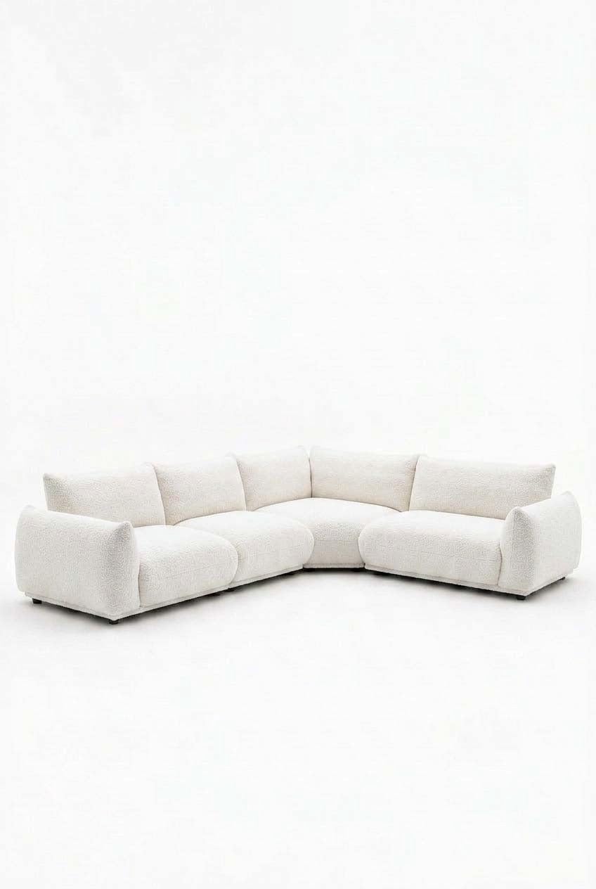 Alannah Off White Boucle L-Shape Sectional Sofa Right Facing