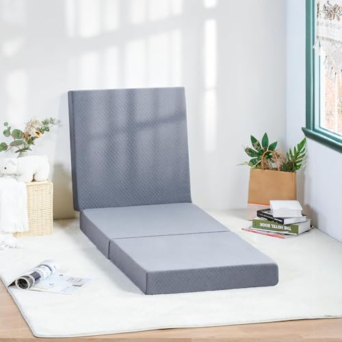 Tri-Folding Memory Foam Mattress Topper | Portable Bed, Collapsible and Washable Cover | Foldable Camping Floor Mattress Guest Bed for Camping - Image 4