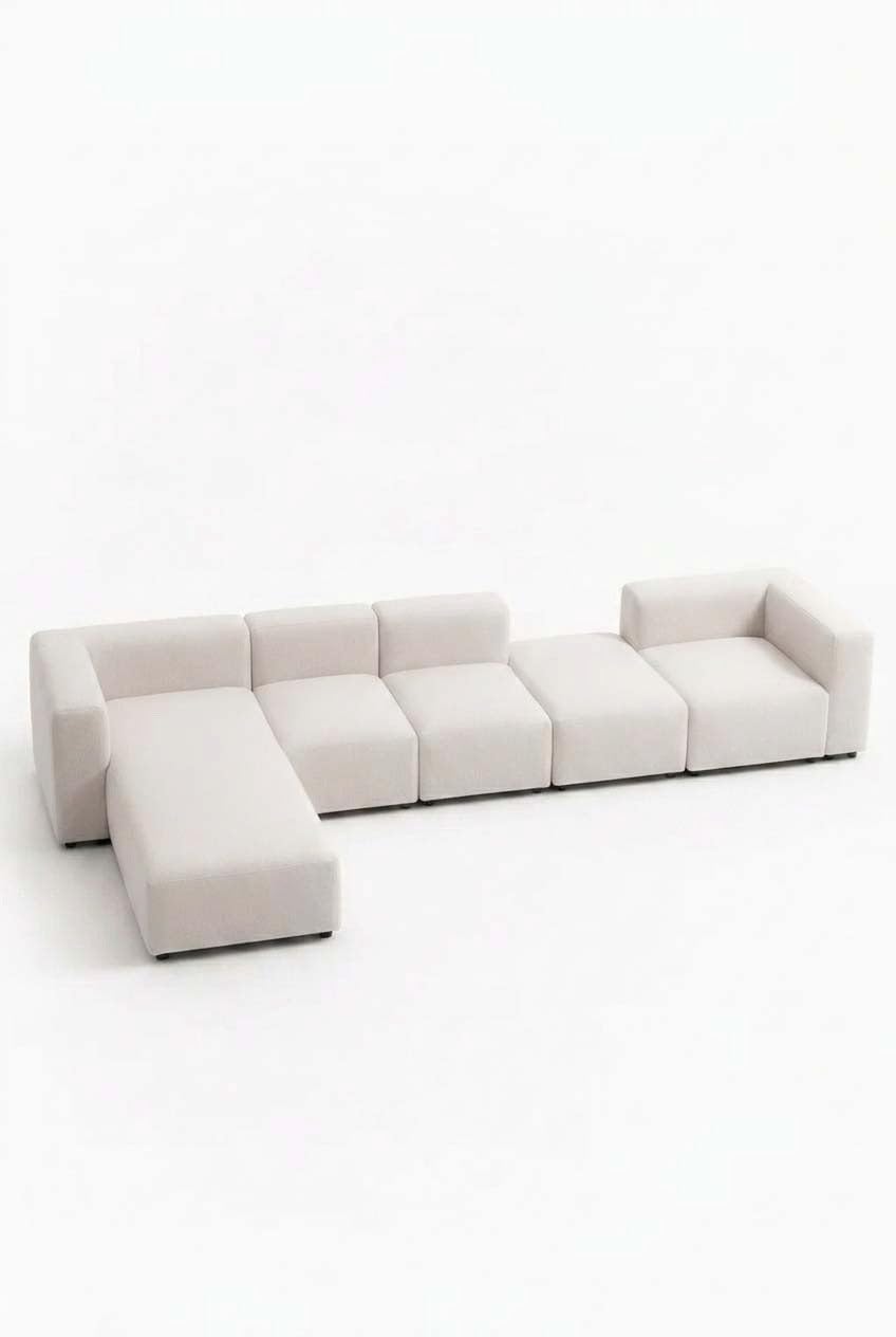 Karina Stone Ivory Modular L-Shape Sofa With Ottoman Left Facing