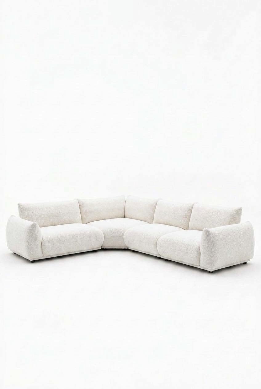Alannah Off White Boucle L-Shape Sectional Sofa Left Facing