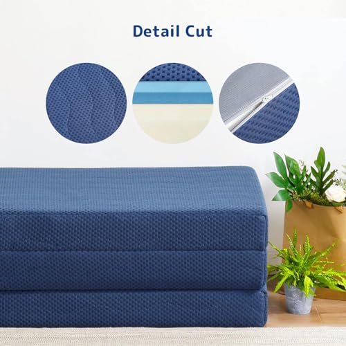 Tri-Folding Memory Foam Mattress Topper | Portable Bed, Collapsible and Washable Cover | Foldable Camping Floor Mattress Guest Bed for Camping - Image 5
