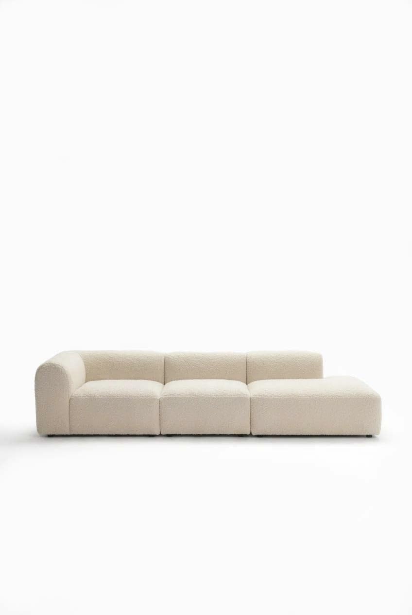 Kallia Cream Boucle 2 Seater Modular Chaise Sofa Right Facing