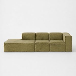 Safa Green 3 Seater Chaise Modular Sofa Left Facing