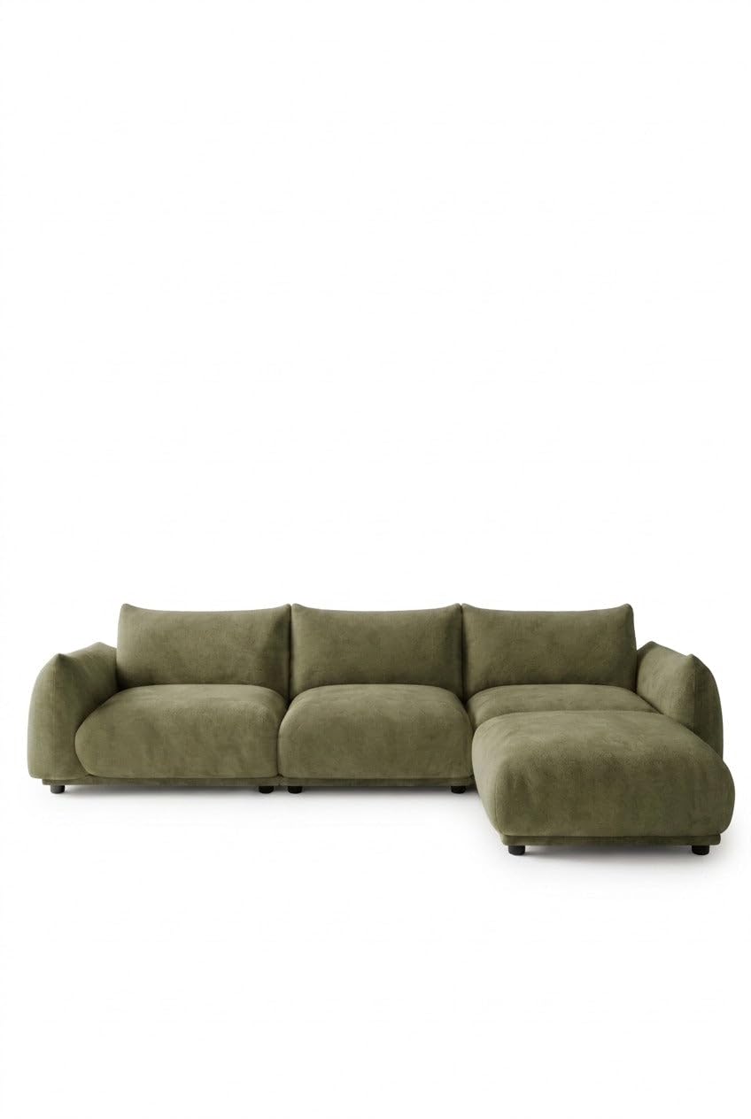 Alannah Light Olive Green Modular 2 Seater Sofa with Ottoman