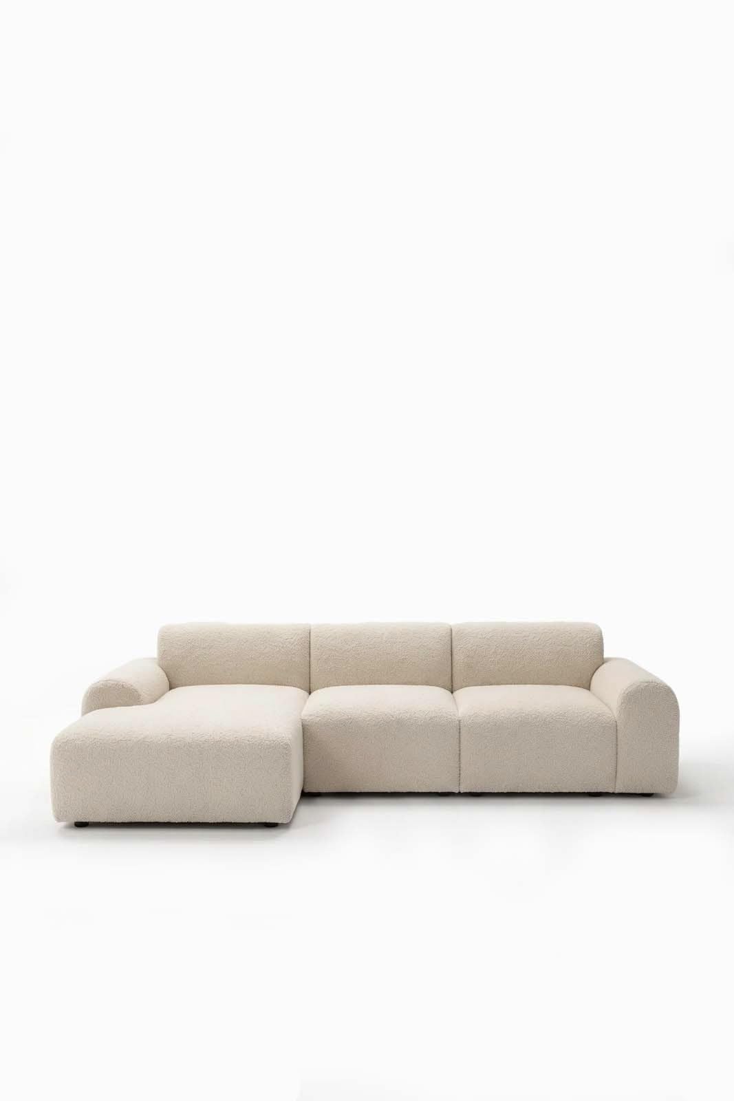Kallia Cream Boucle 3 Seater Chaise Sofa Left Facing