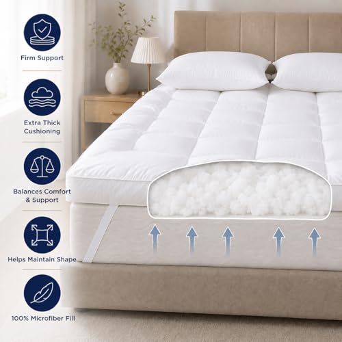Marbella Mattress Topper, 600 GSM Extra Thick, 100% Microfiber Fill, Firm Support, Super Soft Brushed Fabric, Deep Pocket with 4-Way Stretch Elastic Straps (Super Queen : 160 x 200 cm) - Image 8