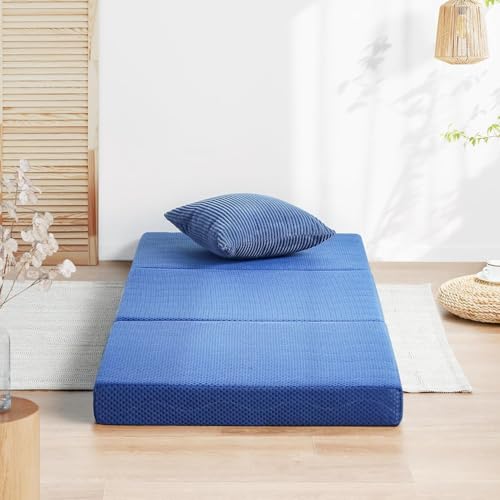 Tri-Folding Memory Foam Mattress Topper | Portable Bed, Collapsible and Washable Cover | Foldable Camping Floor Mattress Guest Bed for Camping - Image 3