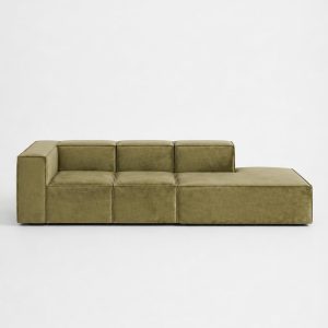 Safa Green 3 Seater Chaise Modular Sofa Right Facing