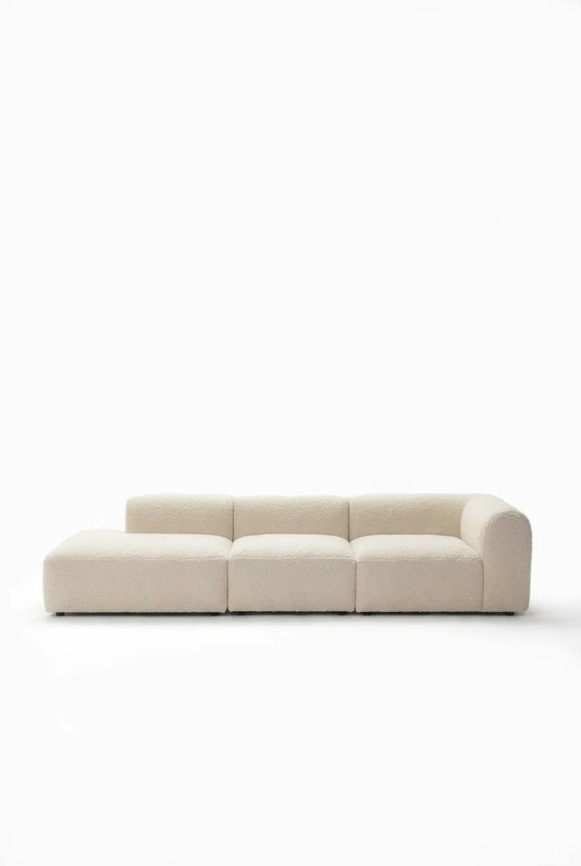 Kallia Cream Boucle 2 Seater Modular Chaise Sofa Left Facing