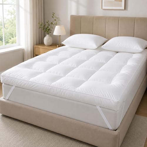 Marbella Mattress Topper, 600 GSM Extra Thick, 100% Microfiber Fill, Firm Support, Super Soft Brushed Fabric, Deep Pocket with 4-Way Stretch Elastic Straps (Super Queen : 160 x 200 cm) - Image 2