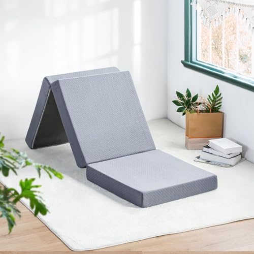 Tri-Folding Memory Foam Mattress Topper | Portable Bed, Collapsible and Washable Cover | Foldable Camping Floor Mattress Guest Bed for Camping - Image 3