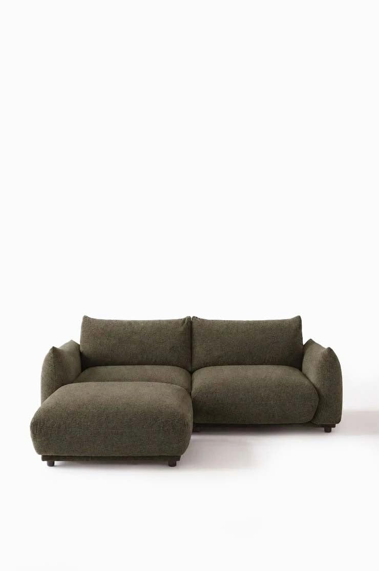 Alannah Olive Wood Modular 2 Seater Sofa with Ottoman