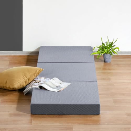 Tri-Folding Memory Foam Mattress Topper | Portable Bed, Collapsible and Washable Cover | Foldable Camping Floor Mattress Guest Bed for Camping - Image 5
