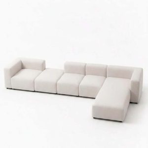 Karina Stone Ivory Modular L-Shape Sofa With Ottoman Right Facing