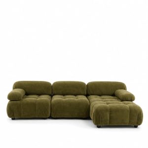 Nuvola Dusty Olive Velvet 3 Seater L-Shape Sofa Right Facing