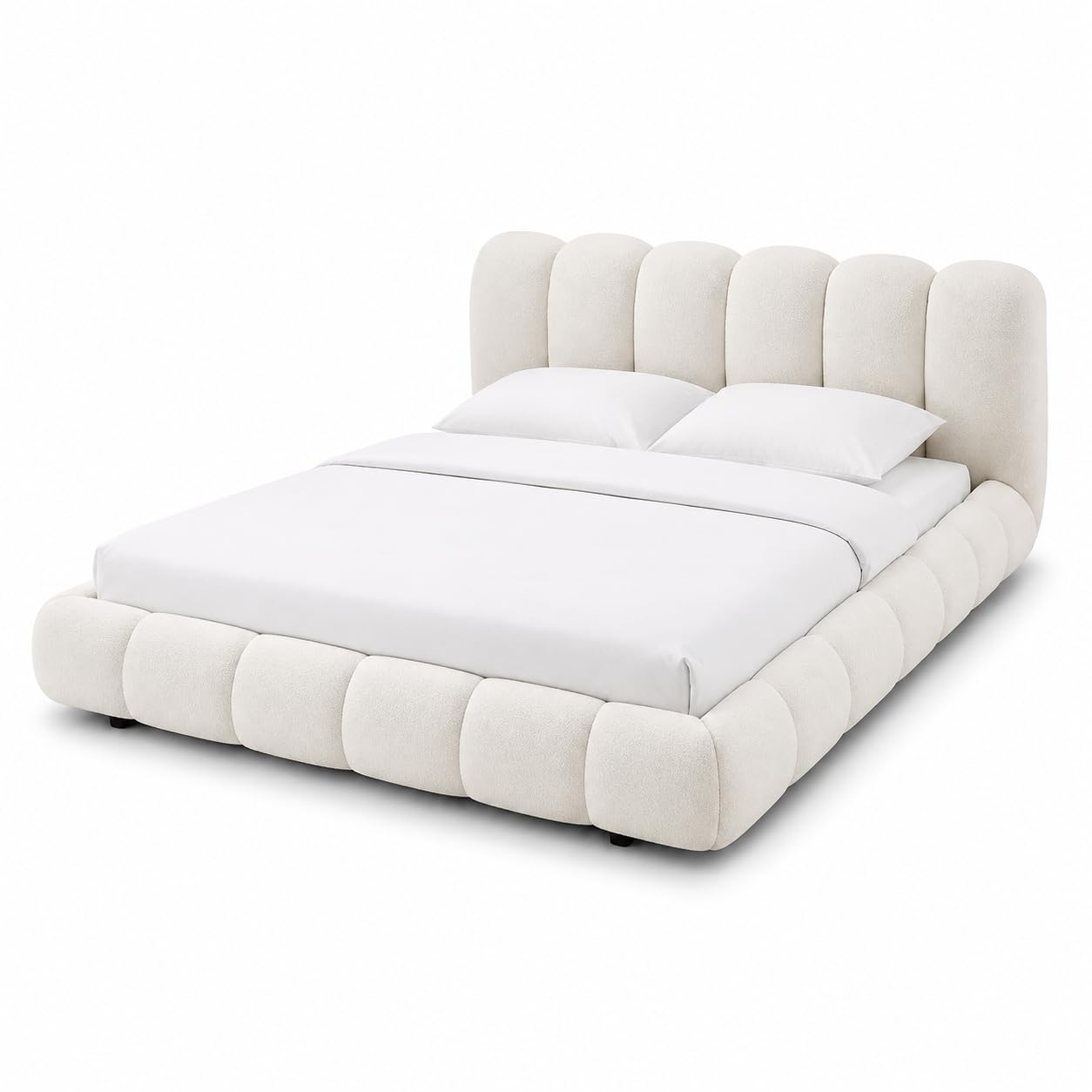 Velvet Upholstered Platform Bed Frame, 200 x 200 cm Super King Bed, Thick Padded Headboard, Premium Wooden Frame, Fabric Bed Base, Modern Luxury Bedroom Furniture for Home & Hotels