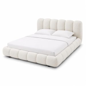 Velvet Upholstered Platform Bed Frame, 160 x 200 cm Queen Bed, Thick Padded Headboard, Premium Wooden Frame, Soft Fabric Bed Base, Modern Luxury Bedroom Furniture for Home & Hotels