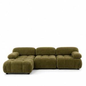 Nuvola Dusty Olive Velvet 3 Seater L-Shape Sofa Left Facing