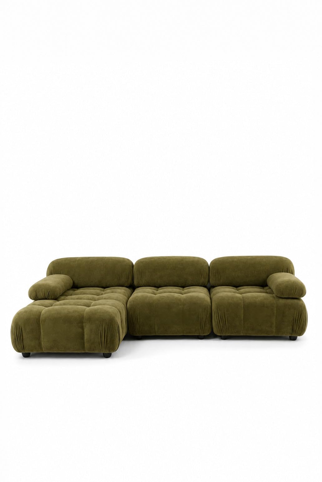 Nuvola Dusty Olive Velvet 3 Seater L-Shape Sofa Left Facing