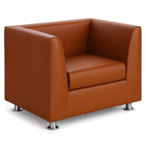 679 Brown PU Leather 1 Seater Sofa | Sleek Straight Arm Lounge Chair with High-Density Foam, Solid Wood Frame, Chrome Metal Legs for Living Room, Office, Reception and Small Spaces