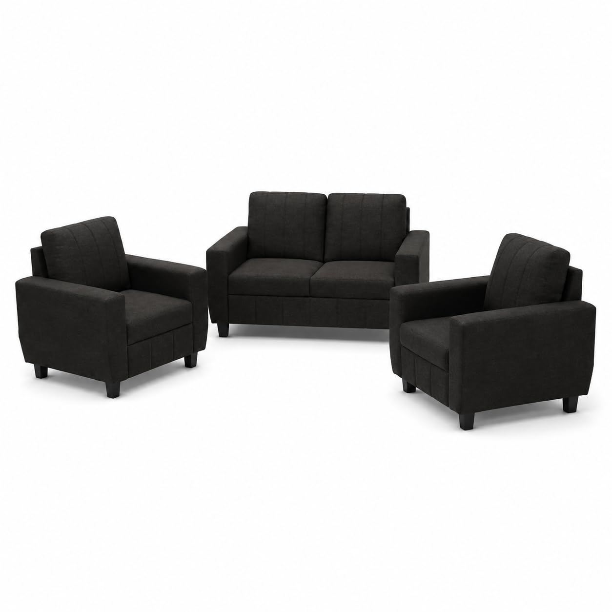 Modern Fabric Sofa Set | Upholstered Seating with Cushioned Comfort | Multiple Seater Configurations and Colours for Living Room and Office (Woody Brown, 2+1+1 Seater)
