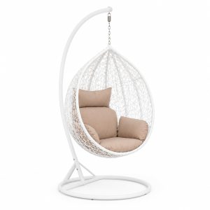 Marbella Hanging Egg Swing Chair with Iron Frame, UV-Resistant Wicker Rattan, Washable Cushions for Indoor Outdoor Patio, Garden, Balcony, Living Room, Backyard Relaxation and Porch Lounging