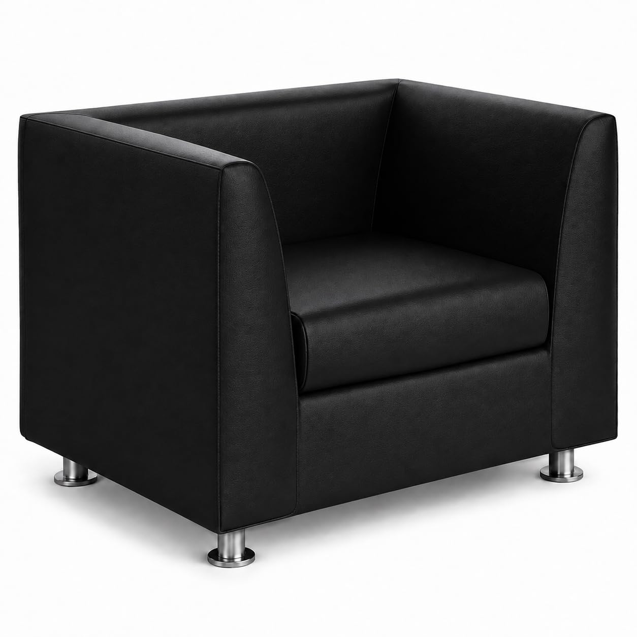 679 Black PU Leather 1 Seater Sofa | Sleek Straight Arm Lounge Chair with High-Density Foam, Solid Wood Frame, Chrome Metal Legs for Living Room, Office, Reception and Small Spaces