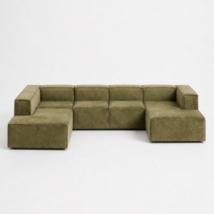 Safa Green U Shaped Sofa Right Facing