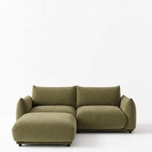 Alannah Dusty Olive Velvet Modular 2 Seater Sofa with Ottoman
