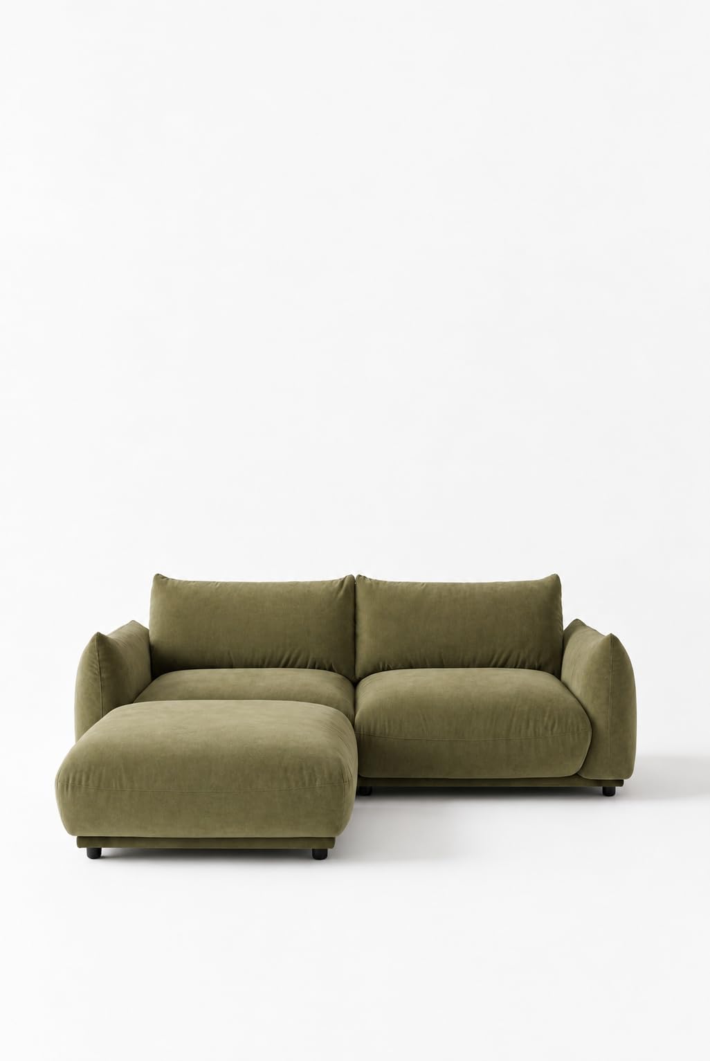Alannah Dusty Olive Velvet Modular 2 Seater Sofa with Ottoman