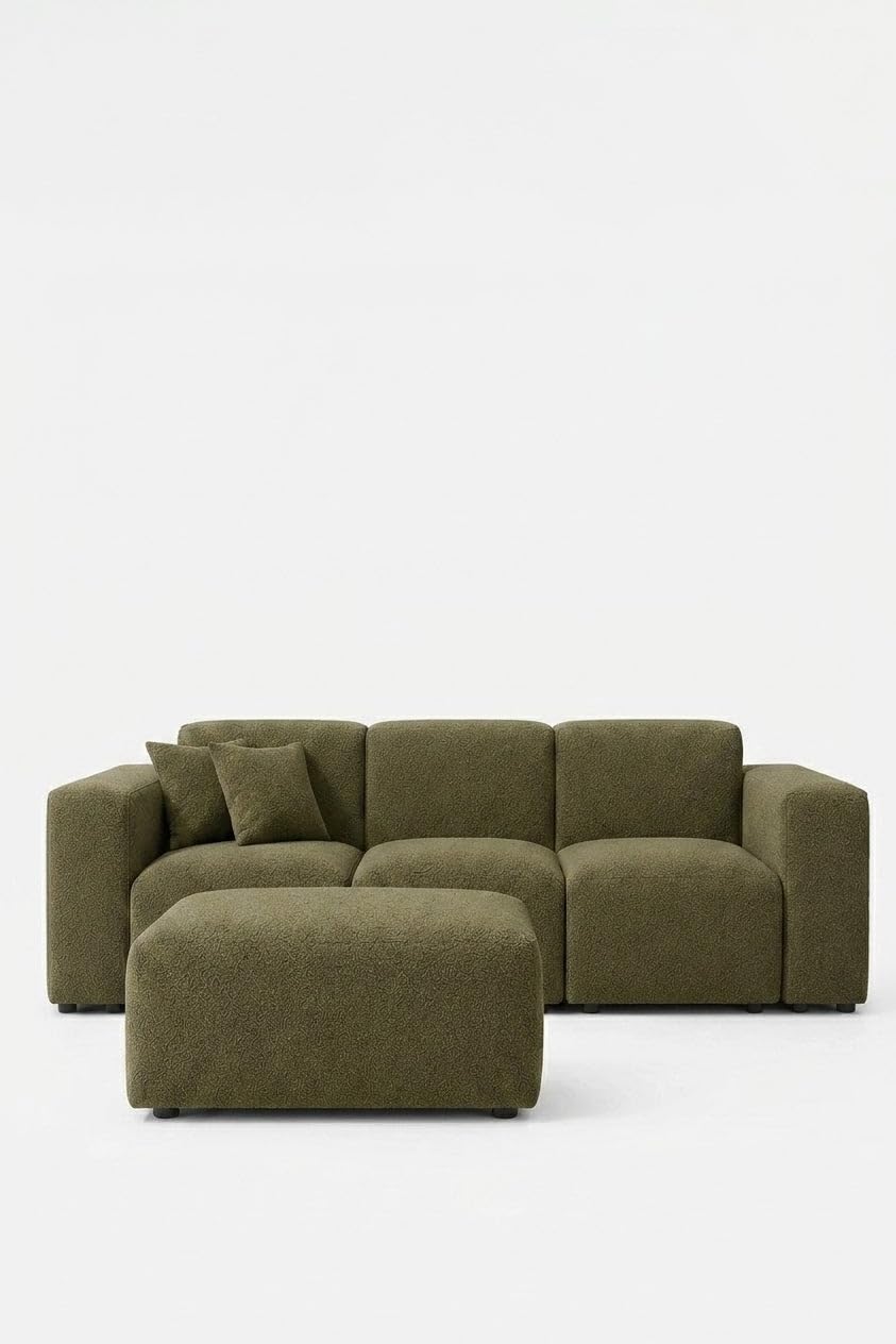 Aysun Light Olive Green Modular Sofa with Ottoman