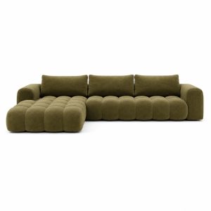 Modern Modular L Shaped Sectional Sofa with Chaise Lounge | Minimalist Corner Couch for Living Room Office Lounge, Olive Green, Right