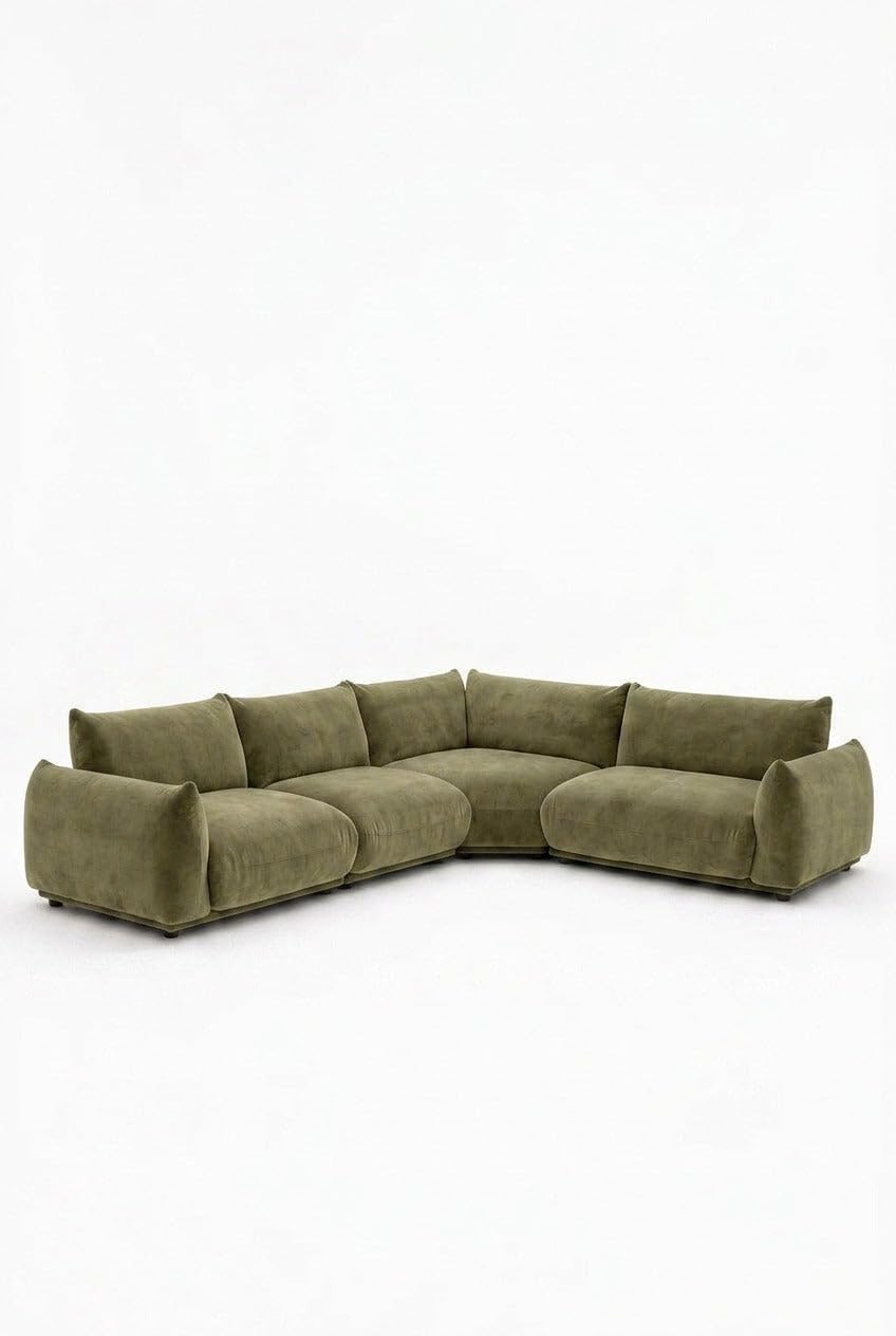 Alannah Dusty Olive Velvet L-Shape Sectional Sofa Right Facing