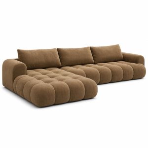 Modern Modular L Shaped Sectional Sofa with Chaise Lounge | Minimalist Corner Couch for Living Room Office Lounge, Brown, Right