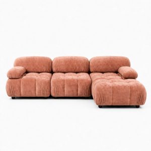 Nuvola Spiced Coral Velvet 3 Seater L-Shape Sofa Right Facing