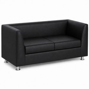 679 Black PU Leather 2 Seater Sofa | Straight Arms Loveseat Couch with High-Density Foam, Solid Wood Frame and Chrome Metal Legs for Living Room, Office, Reception and Small Spaces