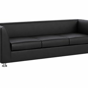679 Black PU Leather 3 Seater Sofa | Modern Straight Arms Couch with High-Density Foam, Solid Wood Frame and Chrome Metal Legs for Living Room, Office, Reception and Family Lounges