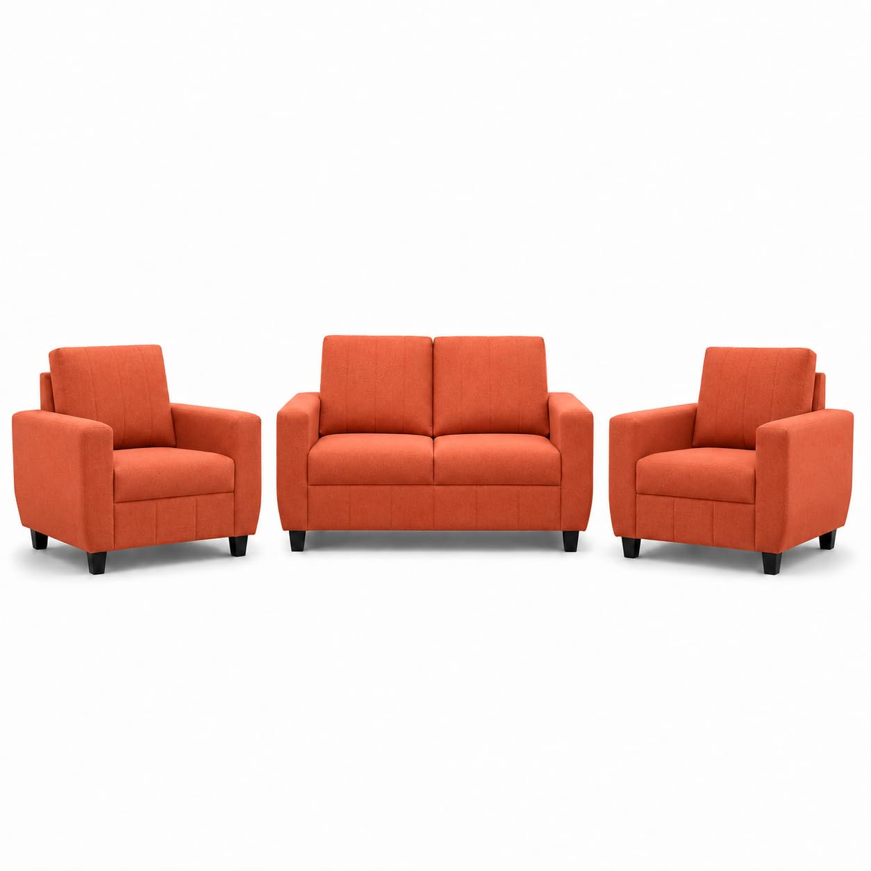 Modern Fabric Sofa Set | Upholstered Seating with Cushioned Comfort | Multiple Seater Configurations and Colours for Living Room and Office (Ember Orange, 2+1+1 Seater)