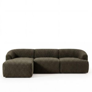Sorena Olive Wood 3 Seater Chaise Sofa Left Facing