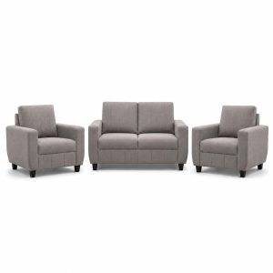 Modern Fabric Sofa Set | Upholstered Seating with Cushioned Comfort | Multiple Seater Configurations and Colours for Living Room and Office (Pebble Brown, 2+1+1 Seater)