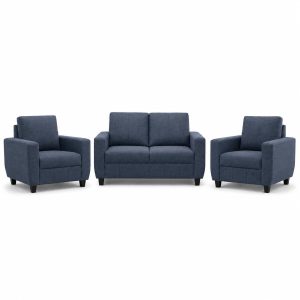 Modern Fabric Sofa Set | Upholstered Seating with Cushioned Comfort | Multiple Seater Configurations and Colours for Living Room and Office (Ocean Blue, 2+1+1 Seater)