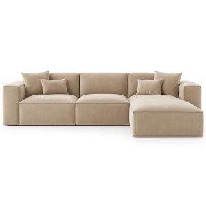 L Shape Sofa Set, Modern Sectional Corner Couch with Chaise Lounge, Family Seating for Living Room, Apartment, Villa, Majlis, Lounge Area and Contemporary Indoor Home Furniture Set, Beige