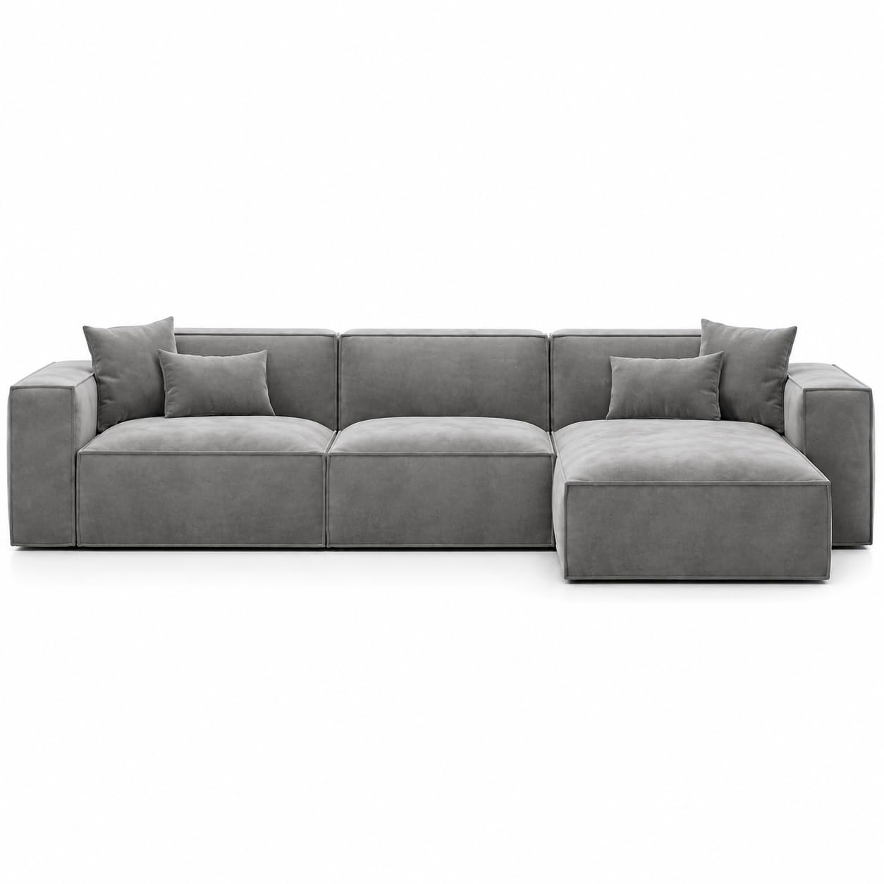 L Shape Sofa Set, Modern Sectional Corner Couch with Chaise Lounge, Family Seating for Living Room, Apartment, Villa, Majlis, Lounge Area and Contemporary Indoor Home Furniture Set, Gray
