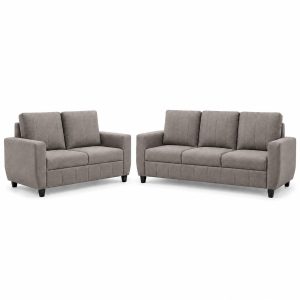 Modern Fabric Sofa Set | Upholstered Seating with Cushioned Comfort | Multiple Seater Configurations and Colours for Living Room and Office (Pebble Brown, 3+2 Seater)