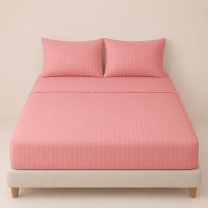 Home Mart Outlet Striped Microfiber Fitted Sheet Set | Queen 150x200 cm | Pink | 3 Piece Deep Pocket Bedding Set with 2 Pillowcases 50x75 cm | Soft Durable Wrinkle Resistant