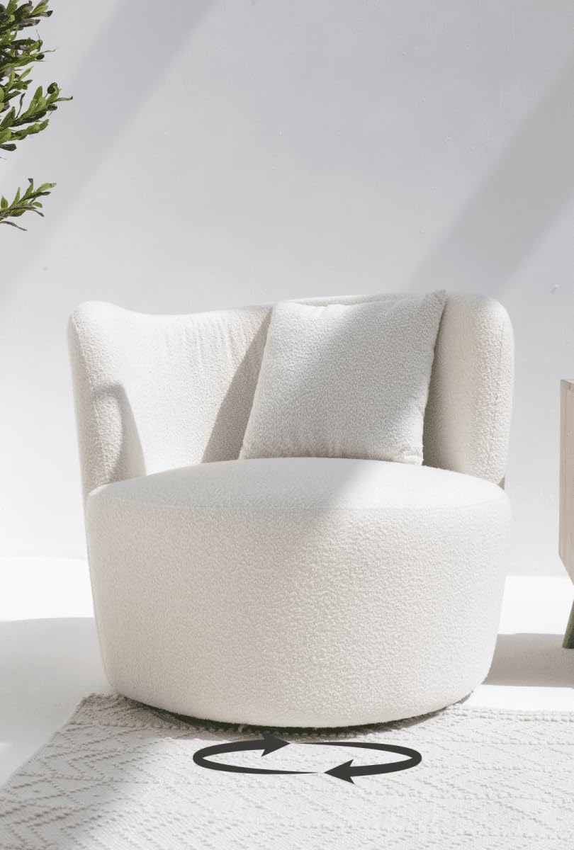 Bronte Off White Boucle Swivel Sofa Chair