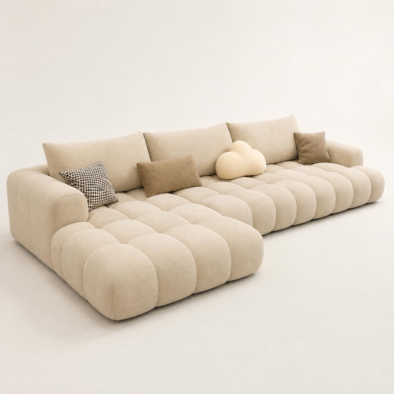 Modern Modular L Shaped Sectional Sofa with Chaise Lounge | Minimalist Corner Couch for Living Room Office Lounge, Off White, Right