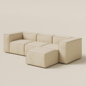 Safa Light Beige Modular 3 Seater Sofa with Ottoman